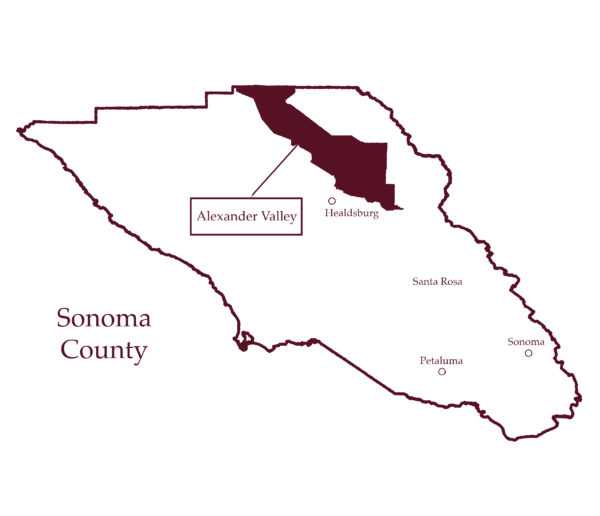 Map of Sonoma County with the Alexander Valley AVA highlighted