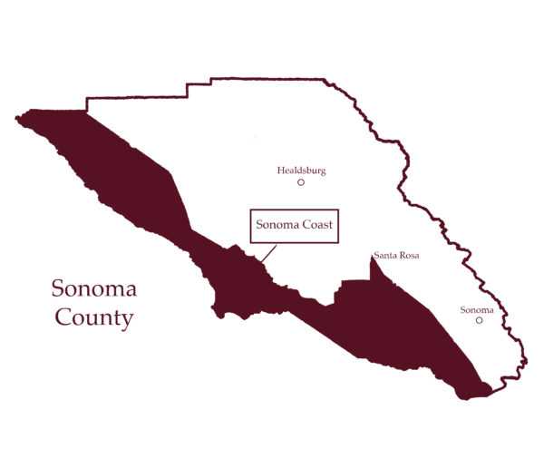 Map of Sonoma County with the Sonoma Coast AVA highlighted
