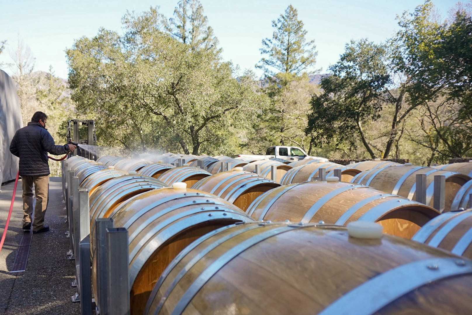 Olema and Amici Wine Barrels in a row