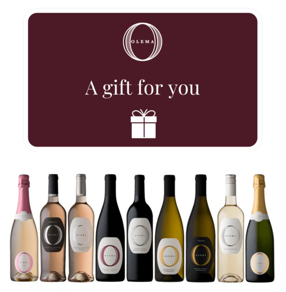 Olema gift card image with wines beneath